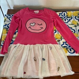 Pink Long Sleeve Dress with Tulle Skirt 10-12